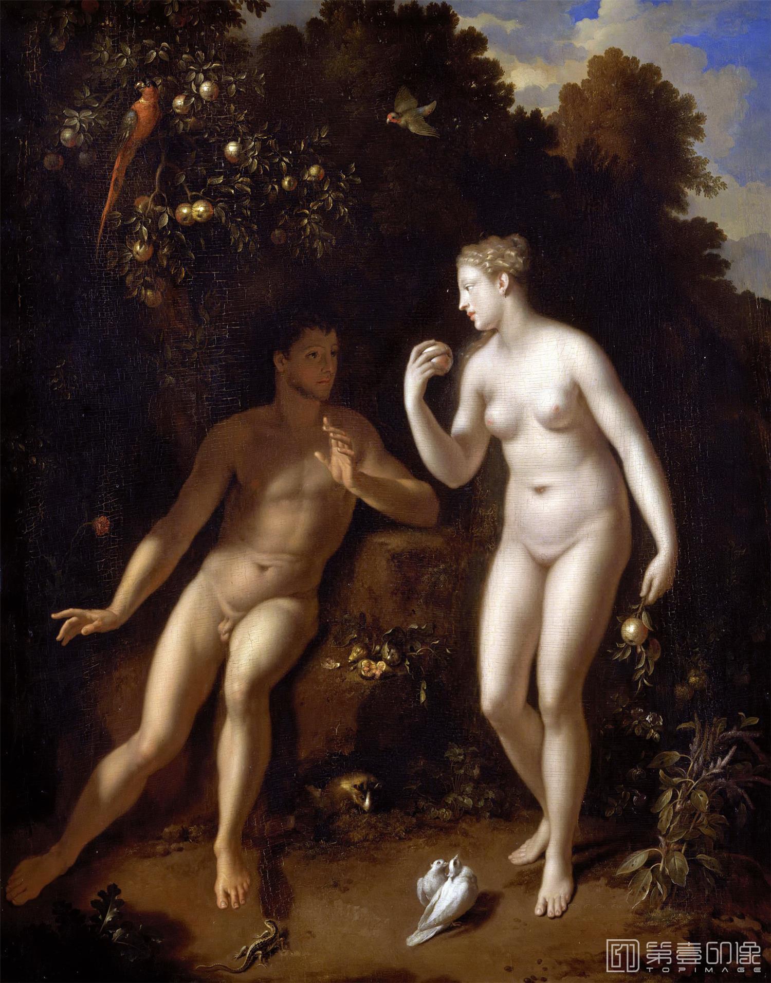 油画-卢浮宫-Верф, Адриан ван дер (1659 Кралинген - 1722 Роттердам)Адам и Ева в Эдемском саду-1887
